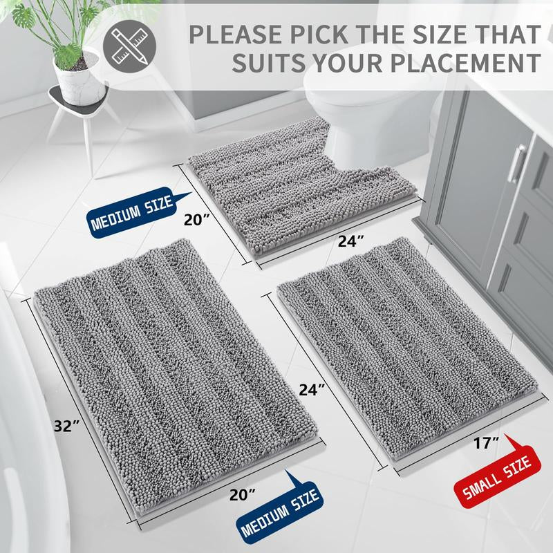 Extra Thick Bathroom Rug Mat – Super Absorbent, Non-Slip, Quick-Dry Luxury Microfiber Chenille Bath Mat, Plush Washable Soft Shower Carpet, 24" × 17"