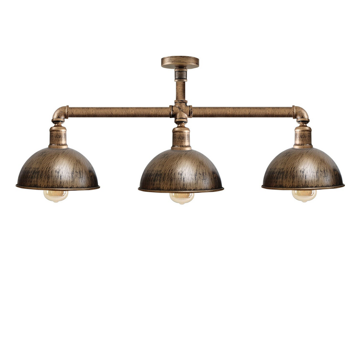 Brushed Copper 3-Head Vintage Industrial Pendant Ceiling Lamp – E27 Retro Pipe Light