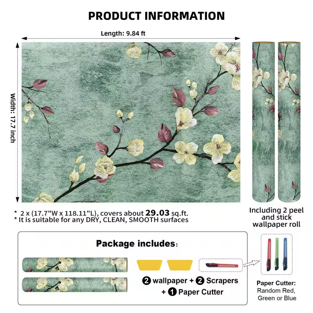 Green Peel and Stick Wallpaper Self Adhesive Wall Paper Removable Wallpaper Roll (2-Roll, 17.7 in. W x 118.11 in. L)