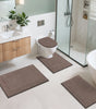 Bathroom Rugs Set of 4 Piece, Bath Mats, Microfiber Non Slip Shaggy Ultra Soft Bathroom Runner with U Shaped Contour Toilet Mat for Bathroom, Shower Inside Floor, Brown