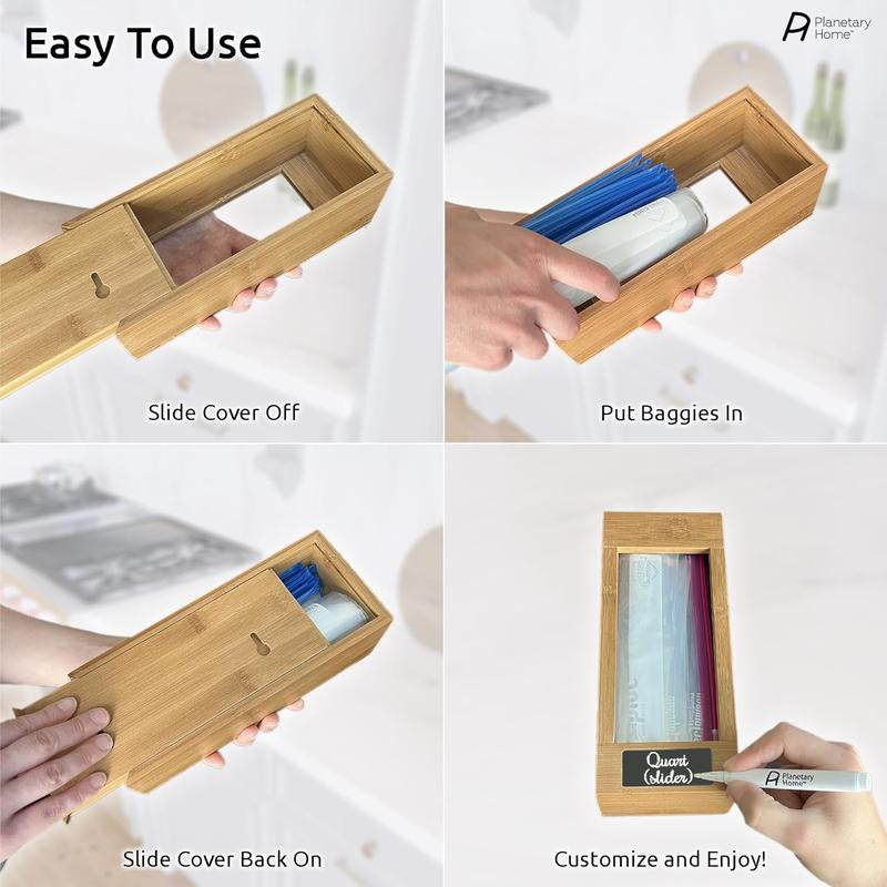 WWDPOOL Premium Bamboo Kitchen Wall & Drawer Customizable Baggie Organizers, For Slider, Freezer, & Storage Bags up to Gallon Size Set Expandable Room Boxes