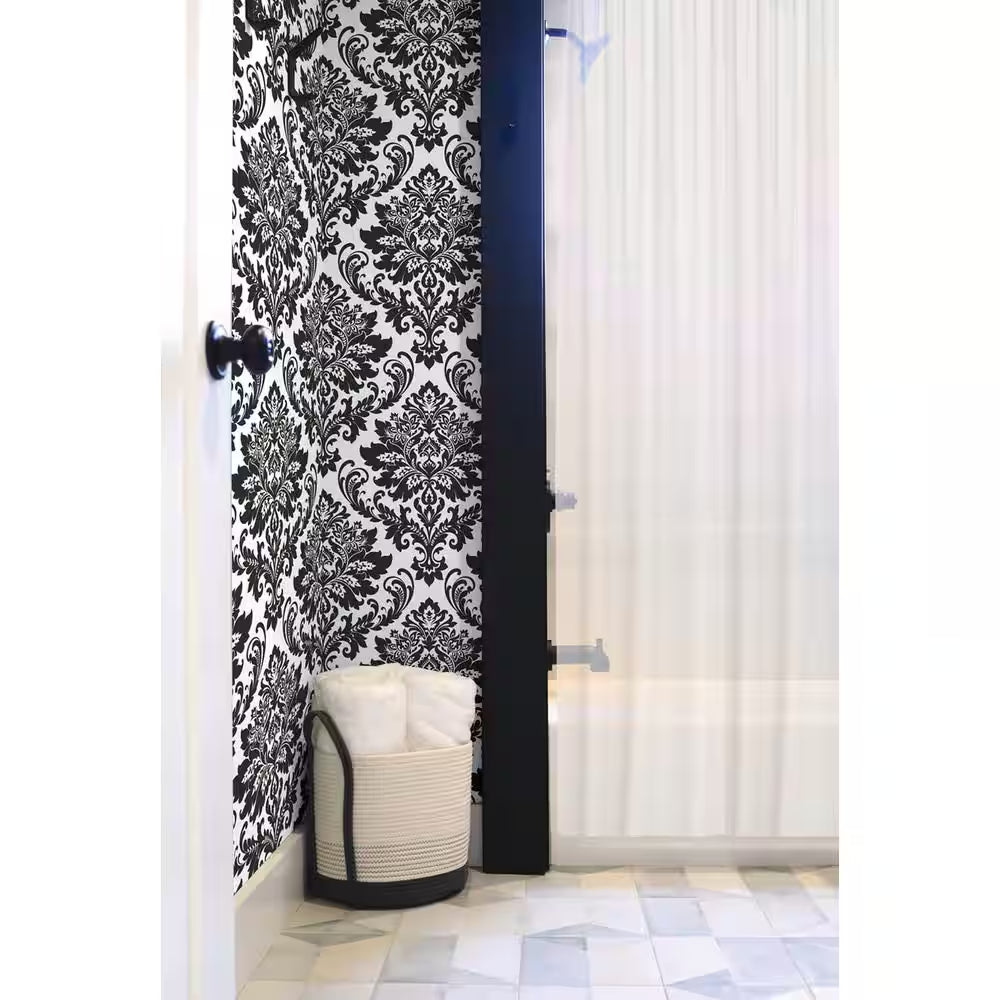 Black and White Damask Vinyl Peel and Stick Wallpaper Roll (Covers 30.75 Sq. Ft.)