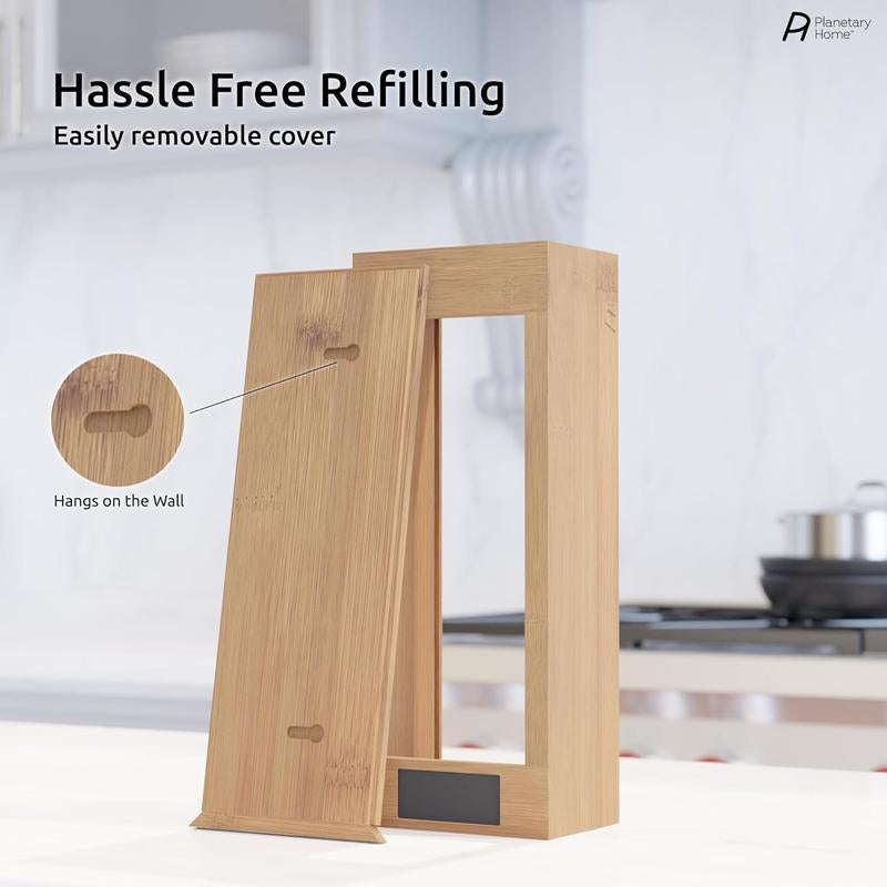 WWDPOOL Premium Bamboo Kitchen Wall & Drawer Customizable Baggie Organizers, For Slider, Freezer, & Storage Bags up to Gallon Size Set Expandable Room Boxes