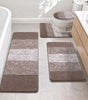 Traditional 4 Piece Microfiber Washable Bathroom Rug Set, Grey
