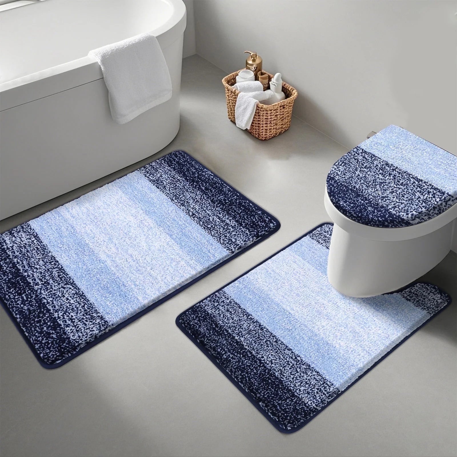 Traditional 4 Piece Microfiber Washable Bathroom Rug Set, Grey