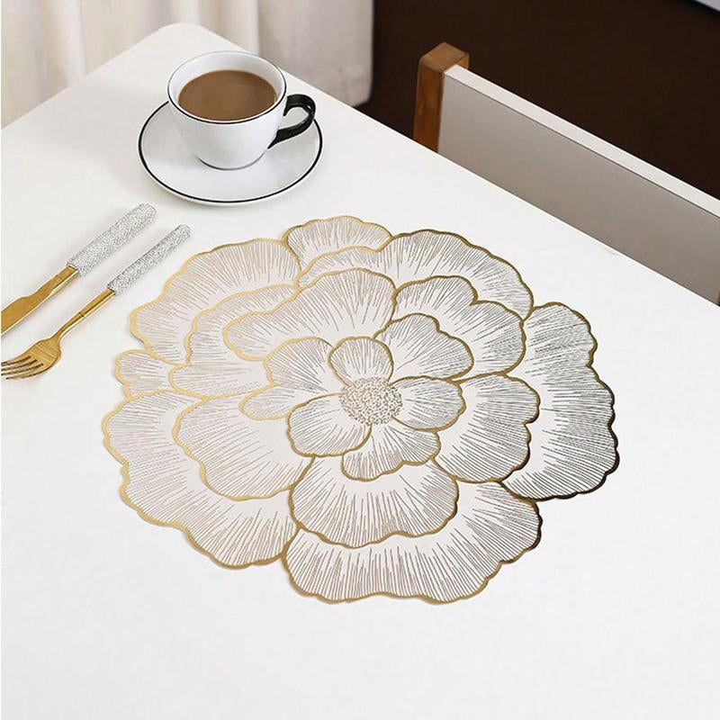 Floral Pattern Placemat, 6 Counts/set Heat Resistant Non Slip Table Mat, Kitchen Gadgets, Waterproof Placemat for Home Kitchen Dining Room Wedding Party, Valentine's Day Gift, Tableware