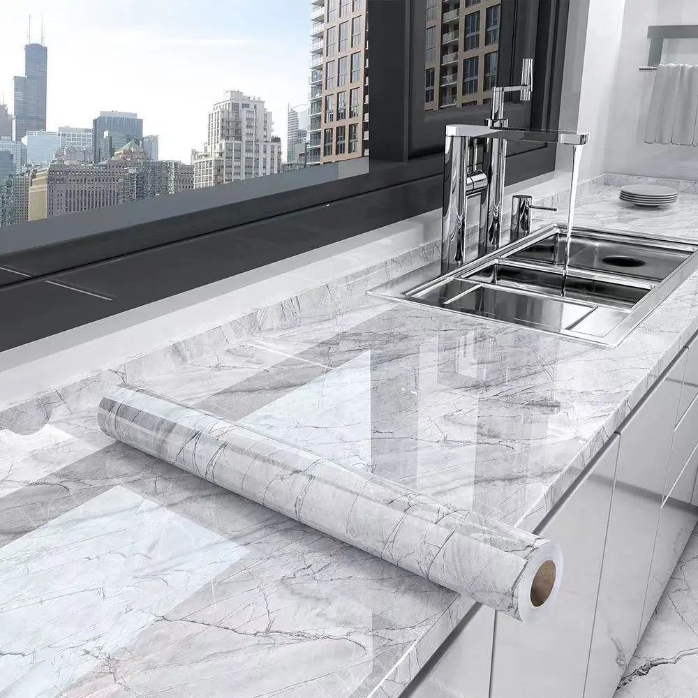 White Marble Waterproof, Oil-Proof & High Temperature Resistant Peel and Stick Wallpaper – Anti-Scratch PVC Vinyl Contact Paper