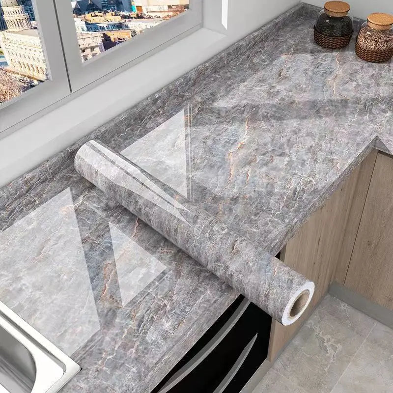 Grey Marble Waterproof, Oil-Proof & High Temperature Resistant Peel and Stick Wallpaper – Anti-Scratch PVC Vinyl Contact Paper