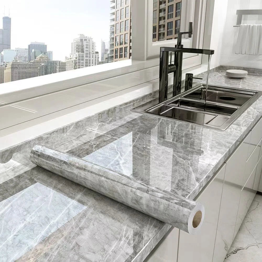 Grey Marble Waterproof, Oil-Proof & High Temperature Resistant Peel and Stick Wallpaper – Anti-Scratch PVC Vinyl Contact Paper