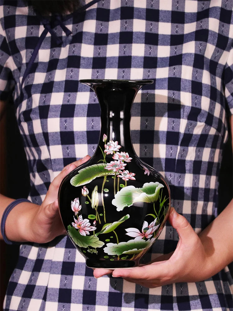 Black Lotus Mirror-Glaze Ceramic Vase – 5 Designs (H–I, K–M)