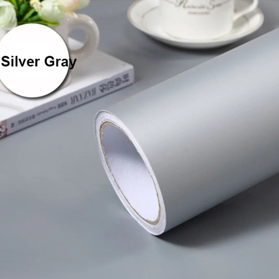 5m Pure Gray Waterproof Extra-Thick PVC Peel-and-Stick Wallpaper – Mould-Resistant for Bedrooms, Cabinets & Furniture