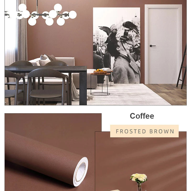 5m Pure Gray Waterproof Extra-Thick PVC Peel-and-Stick Wallpaper – Mould-Resistant for Bedrooms, Cabinets & Furniture