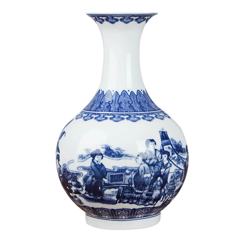 Classic Blue & White Ceramic Tabletop Vase – 6 Decorative Designs, 30 cm