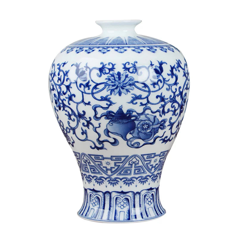 Classic Blue & White Ceramic Tabletop Vase – 6 Decorative Designs, 30 cm