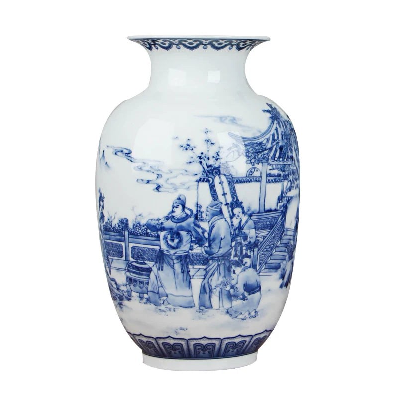 Classic Blue & White Ceramic Tabletop Vase – 6 Decorative Designs, 30 cm