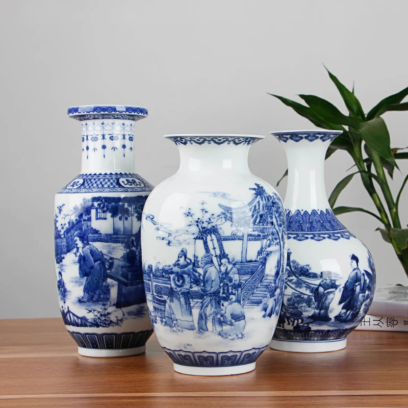 Classic Blue & White Ceramic Tabletop Vase – 6 Decorative Designs, 30 cm
