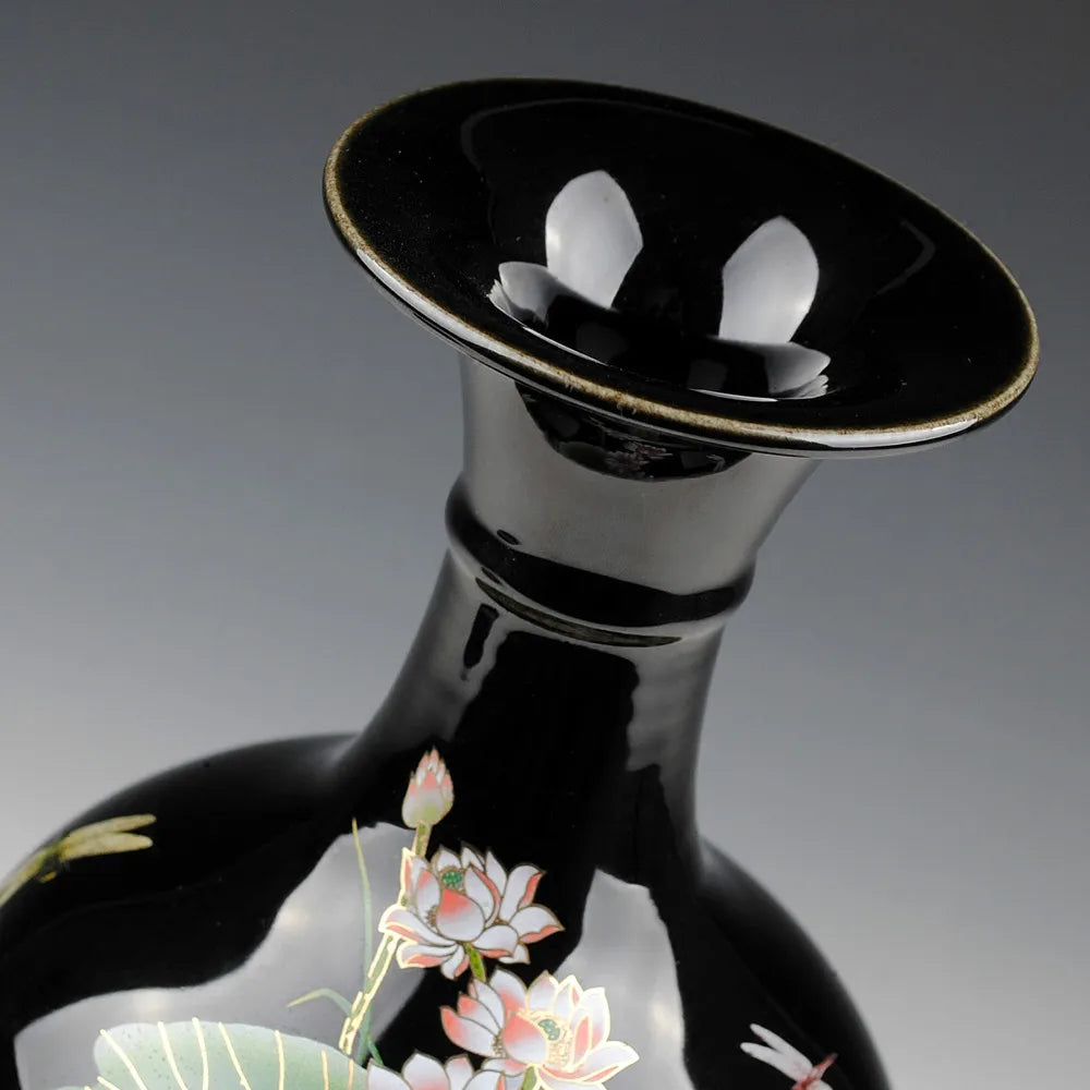 Black Lotus Mirror-Glaze Ceramic Vase – 5 Designs (H–I, K–M)