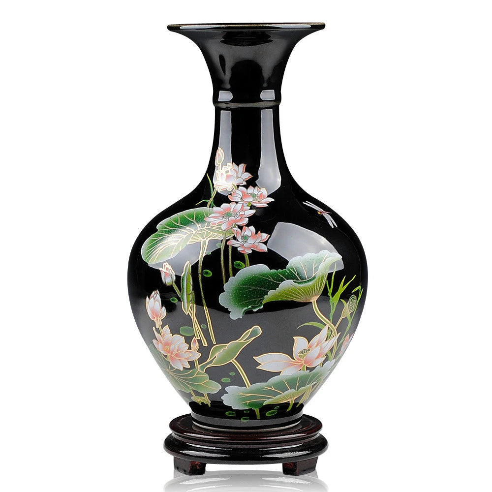 Black Lotus Mirror-Glaze Ceramic Vase – 5 Designs (H–I, K–M)