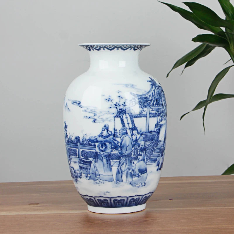 Classic Blue & White Ceramic Tabletop Vase – 6 Decorative Designs, 30 cm