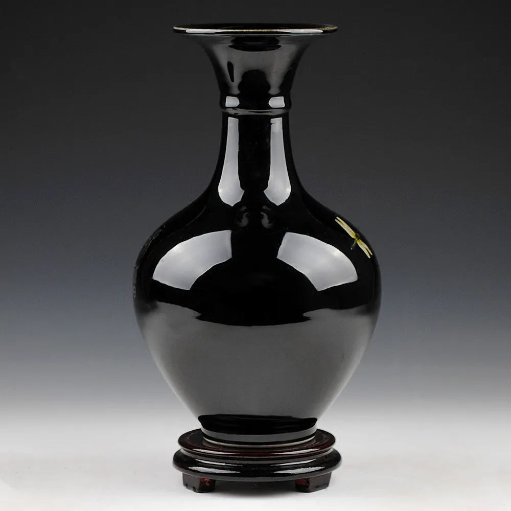 Black Lotus Mirror-Glaze Ceramic Vase – Designs A–G