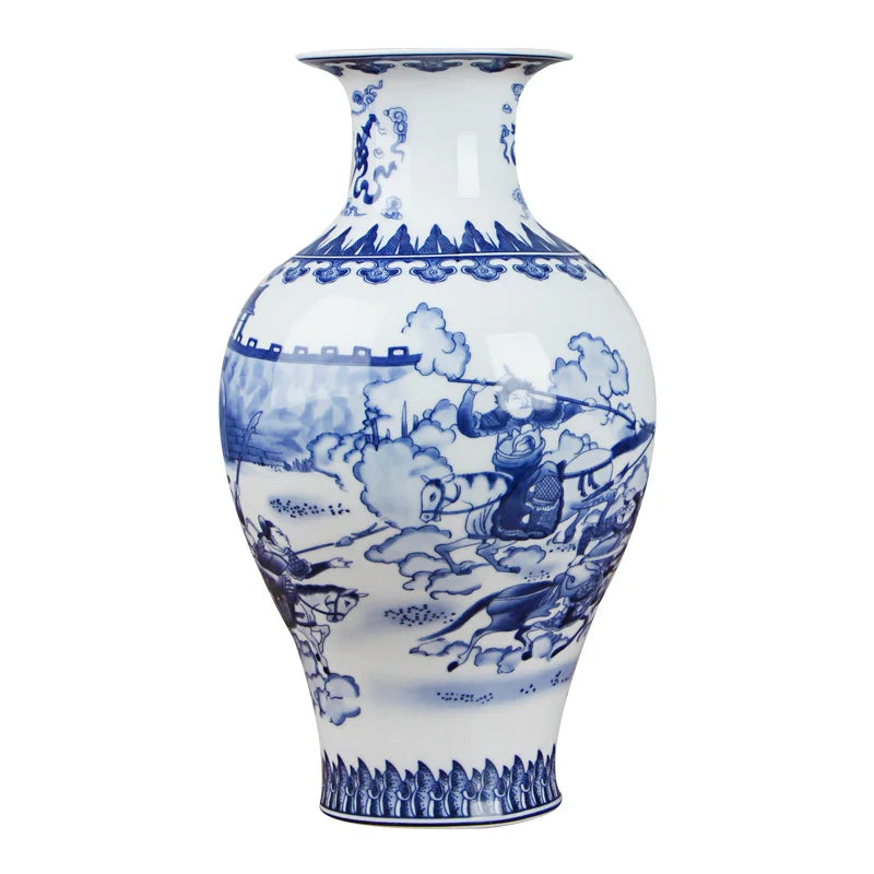 Classic Blue & White Ceramic Tabletop Vase – 6 Decorative Designs, 30 cm