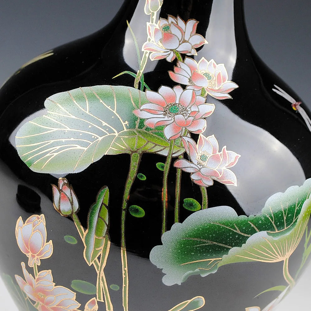 Black Lotus Mirror-Glaze Ceramic Vase – 5 Designs (H–I, K–M)