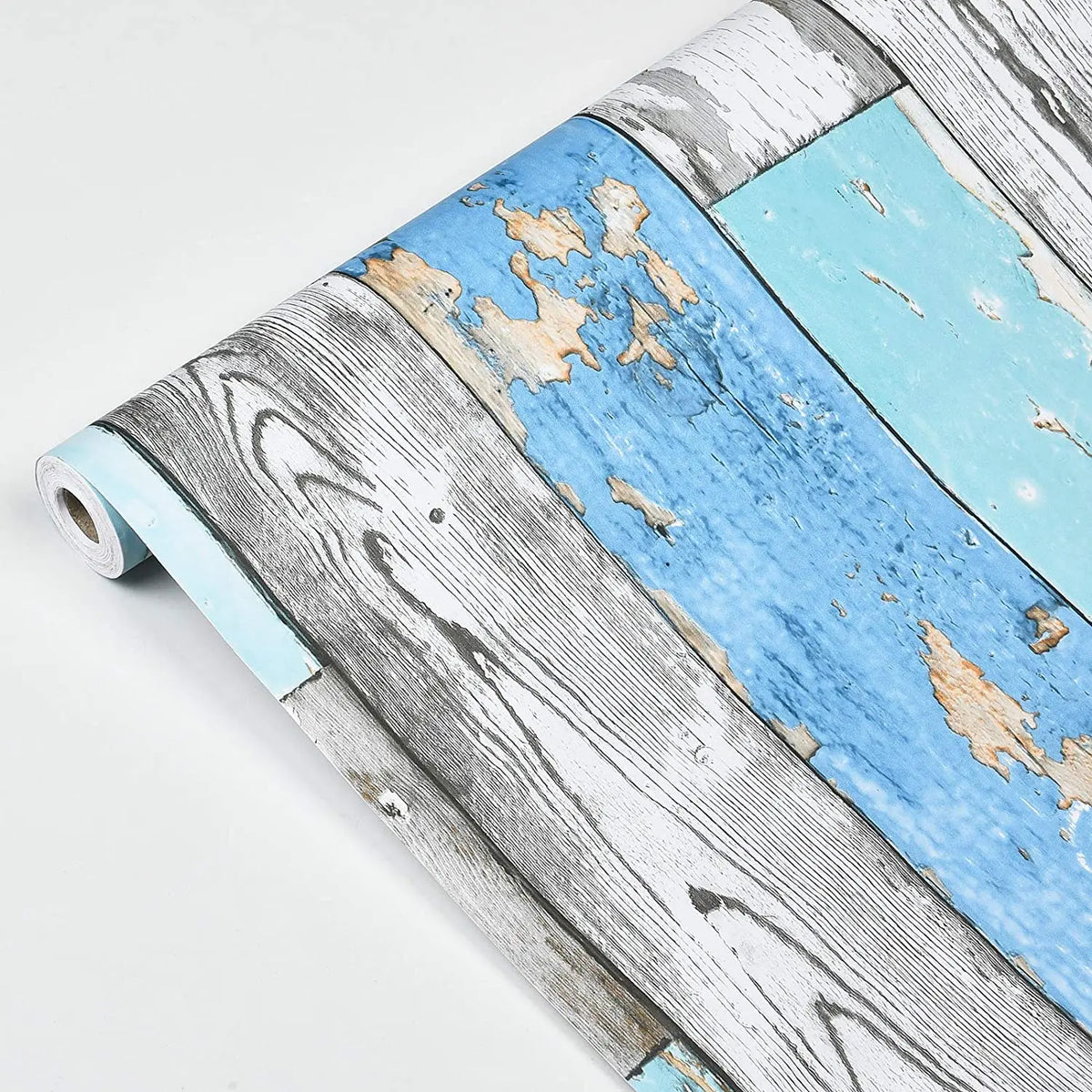 Blue Distressed Wood Waterproof Vinyl Peel-and-Stick Wallpaper – Removable & Oil-Resistant