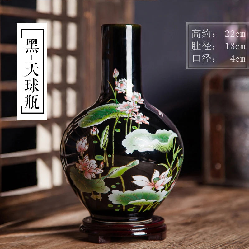 Black Lotus Mirror-Glaze Ceramic Vase – 5 Designs (H–I, K–M)