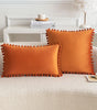 *Yellow & Orange Pompom Polyester Velvet Pillow Cover – 17.72 or 19.69 in Square / 11.81 × 19.69 in Lumbar (45 × 45, 50 × 50 or 30 × 50 cm), 1 Piece