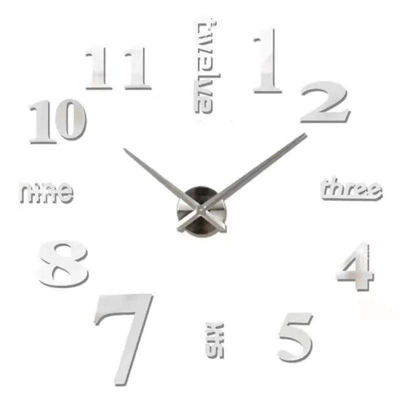Silver DIY Acrylic Mirror Wall Clock – Seven Decorative Designs