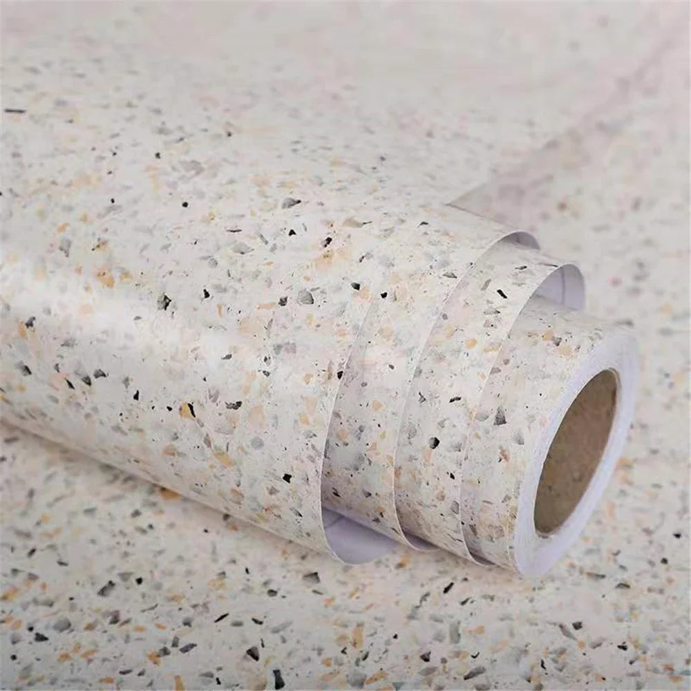 Waterproof White Terrazzo Granite Peel and Stick Wallpaper – Oil-Proof, High Temperature Resistant Self-Adhesive Vinyl Contact Paper