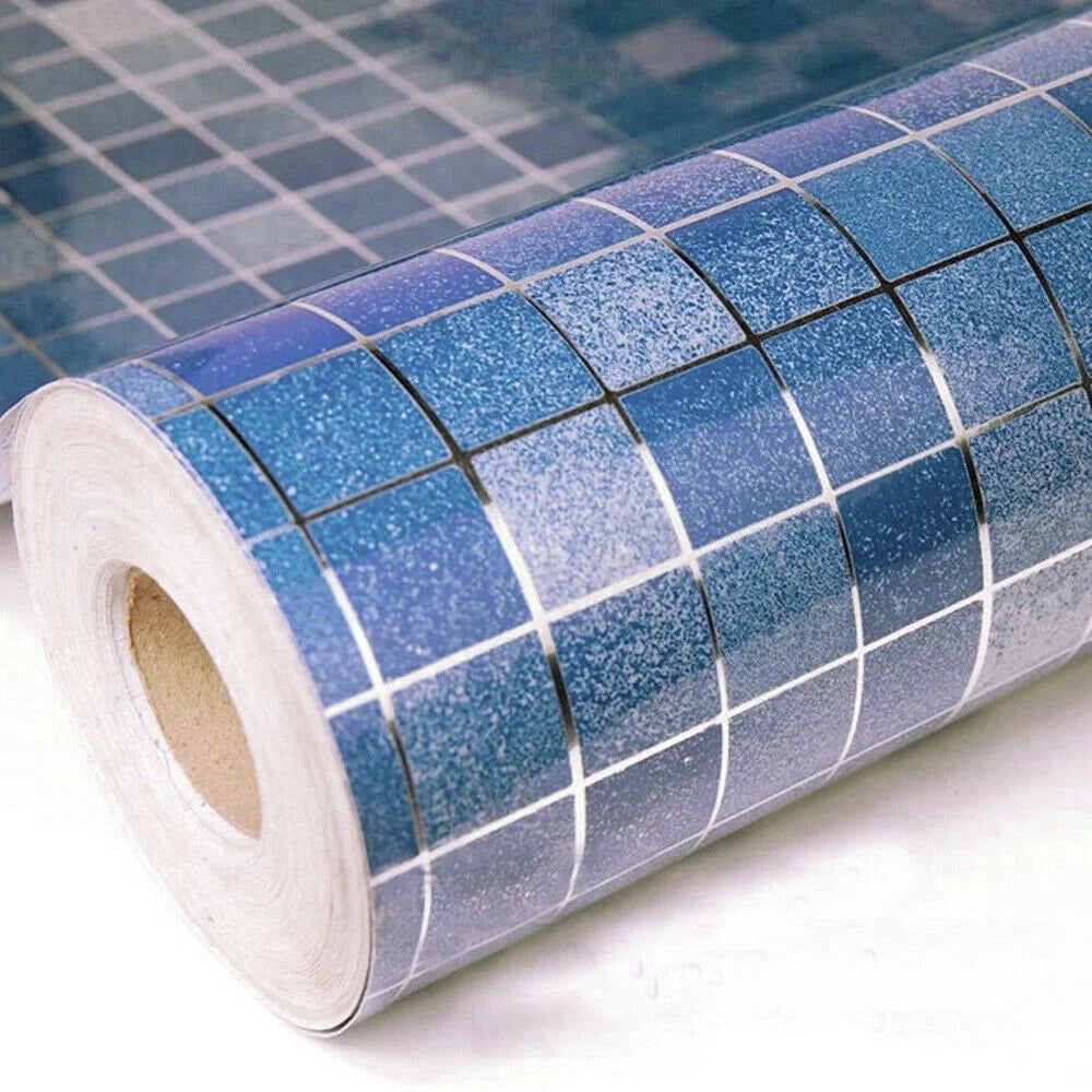 Blue Mosaic Waterproof PVC Peel-and-Stick Wallpaper – Removable, Moisture-Proof & Dustproof