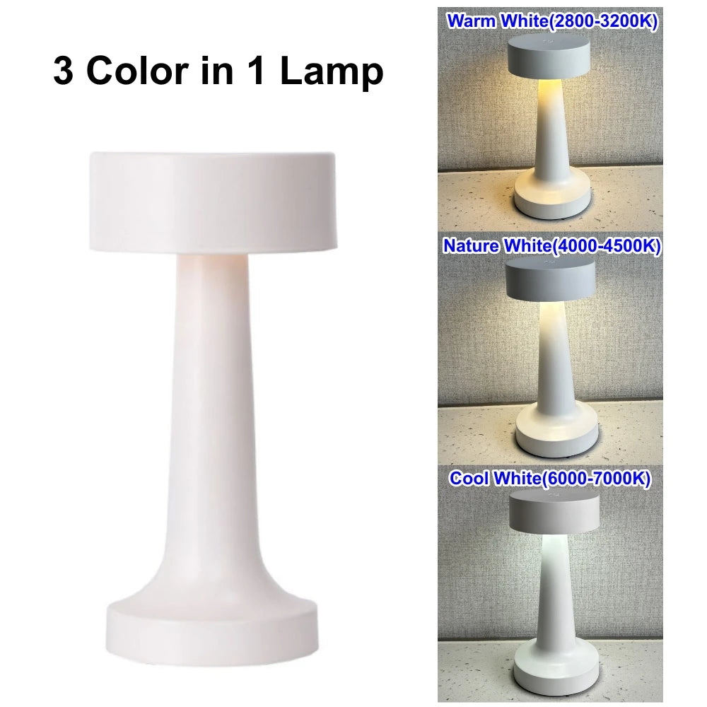 USB Rechargeable LED Table Lamp – Wireless Touch Control, 3 Color Dimmable Bedside Mood Light for Home