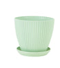 Round Plastic Planter with Tray – Modern Vertical Striped Flower Pot for Indoor & Outdoor Plants
