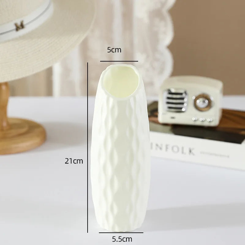 Modern Plastic Flower Vase – Simple Tabletop Vase for Hydroponic Flowers, Artificial Stems & Living Room Decor