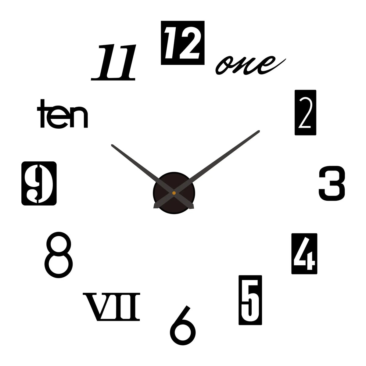 Large Black DIY Acrylic Wall Clock – 12 Designs, 36 or 48 Inch