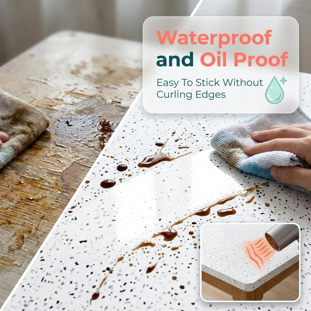Waterproof White Terrazzo Granite Peel and Stick Wallpaper – Oil-Proof, High Temperature Resistant Self-Adhesive Vinyl Contact Paper