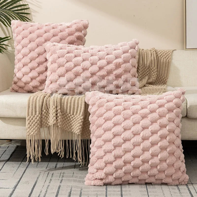 Textured Plush Pillow Cover – Pink, Rose Red & Red | Square & Lumbar Sizes