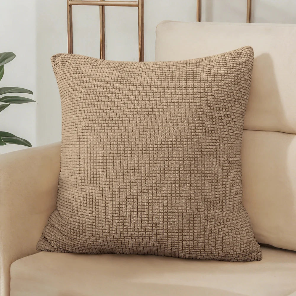 Solid Camel Jacquard Polyester Pillow Cover – 8 Sizes