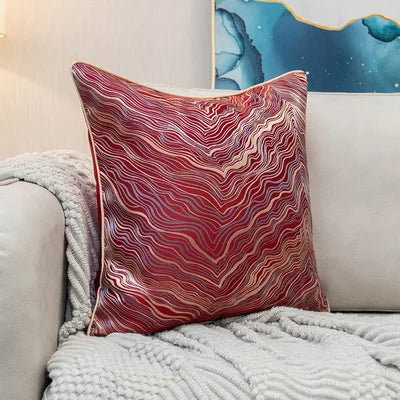 Geometric-Line Jacquard Throw Pillow Cover – 17.72 in Square, 7 Colors (Blue, Green, Beige, Yellow & More)