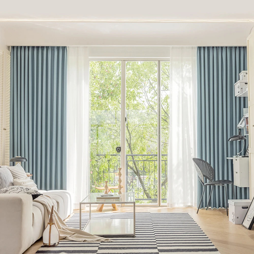 Blue 200 GSM Linen-Look Semi-Light Blocking Curtain Panel – 2 Hanging Styles