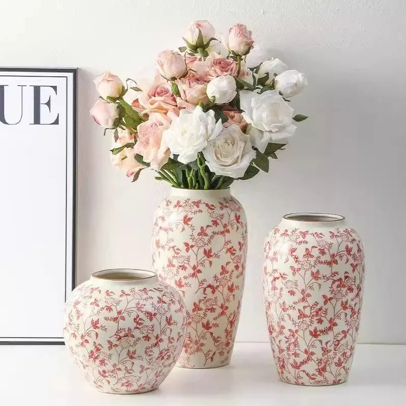 Retro Ceramic Vase – Light Luxury Tabletop Flower Vase for Living Room Decor