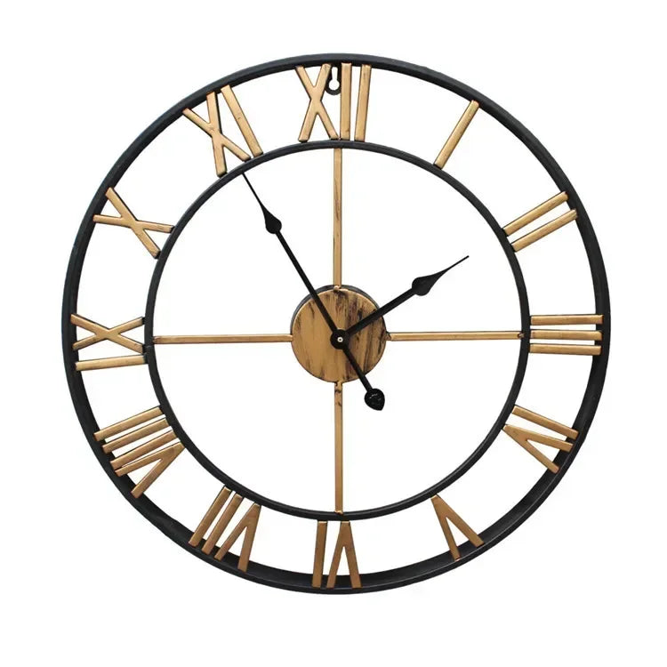 40 cm Nordic Metal Roman Numeral Wall Clock – Antique-Style Quartz Indoor/Outdoor Decor, 4 Finishes
