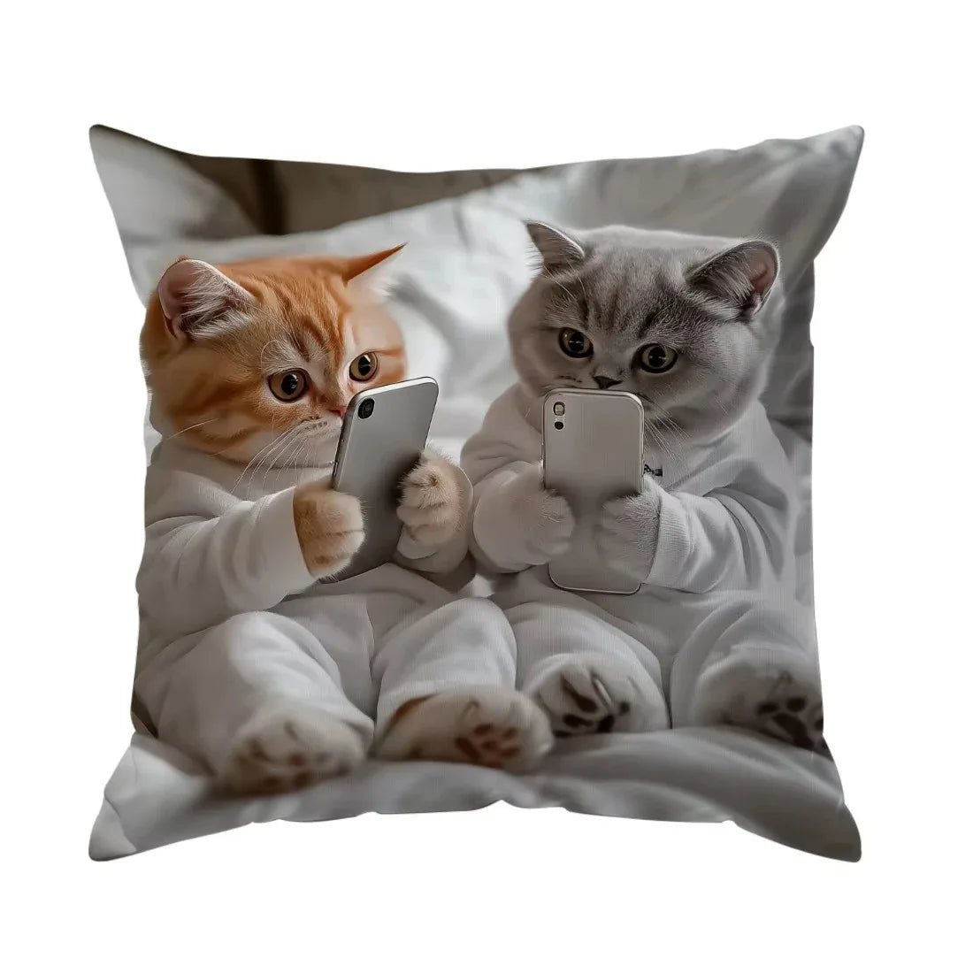 Smartphone Kitten Throw Pillow Cover – Curious Cat Pair Designs, Polyester, 15.75–23.62 in Square