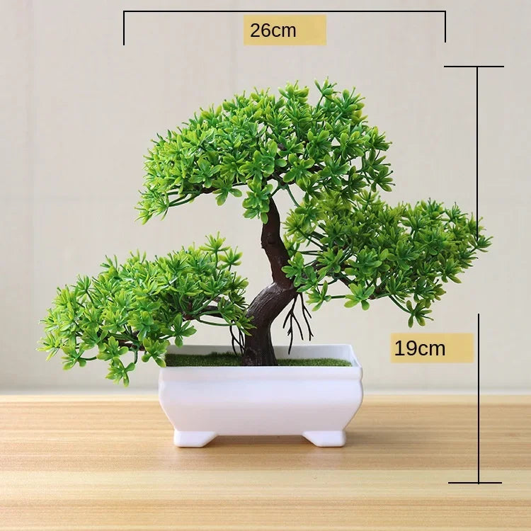 Small Artificial Bonsai Potted Plant – Green Faux Tree Ornament for Home, Garden & Hotel Decor