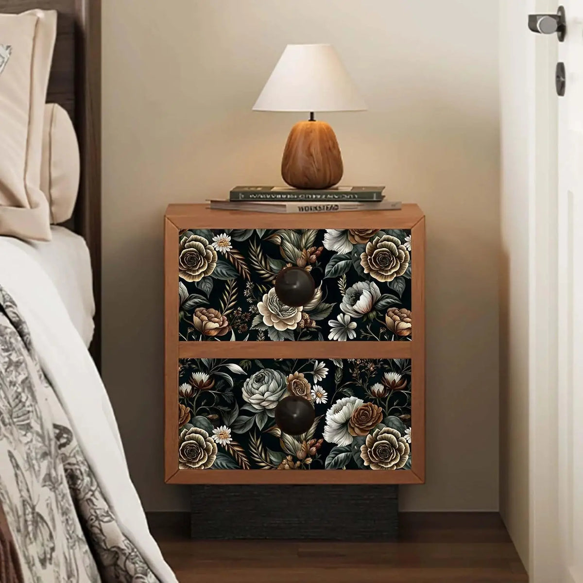 Dark Large Floral Waterproof Vinyl Peel-and-Stick Wallpaper – Removable & Mould-Resistant