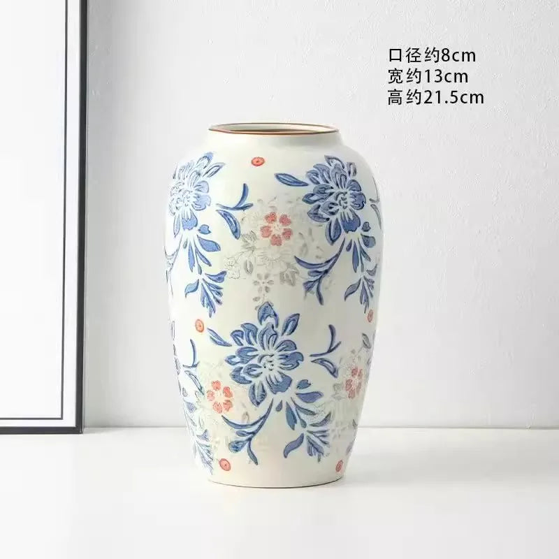 Retro Ceramic Vase – Light Luxury Tabletop Flower Vase for Living Room Decor