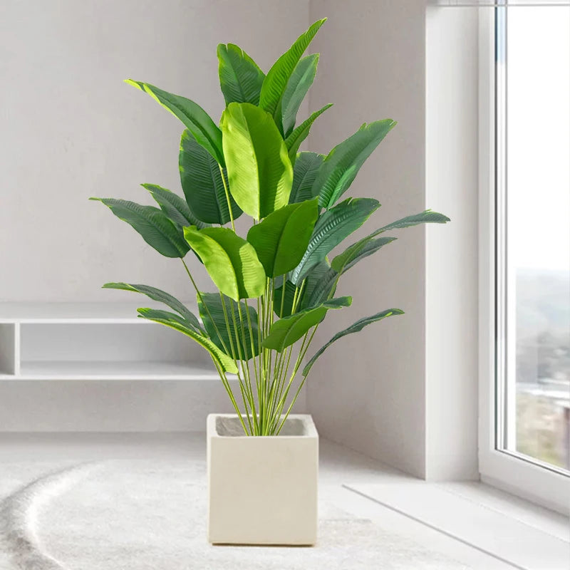 Large Artificial Banana Palm Plant Leaves – Real Touch Tropical Faux Monstera Greenery for Home & Garden Decor