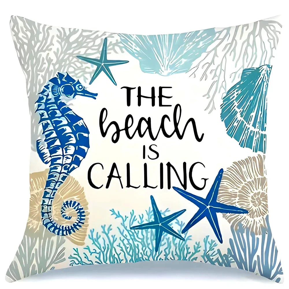 Ocean Beach Sea Life Polyester Pillow Cover – 17.72–23.62 in Square, Cover Only