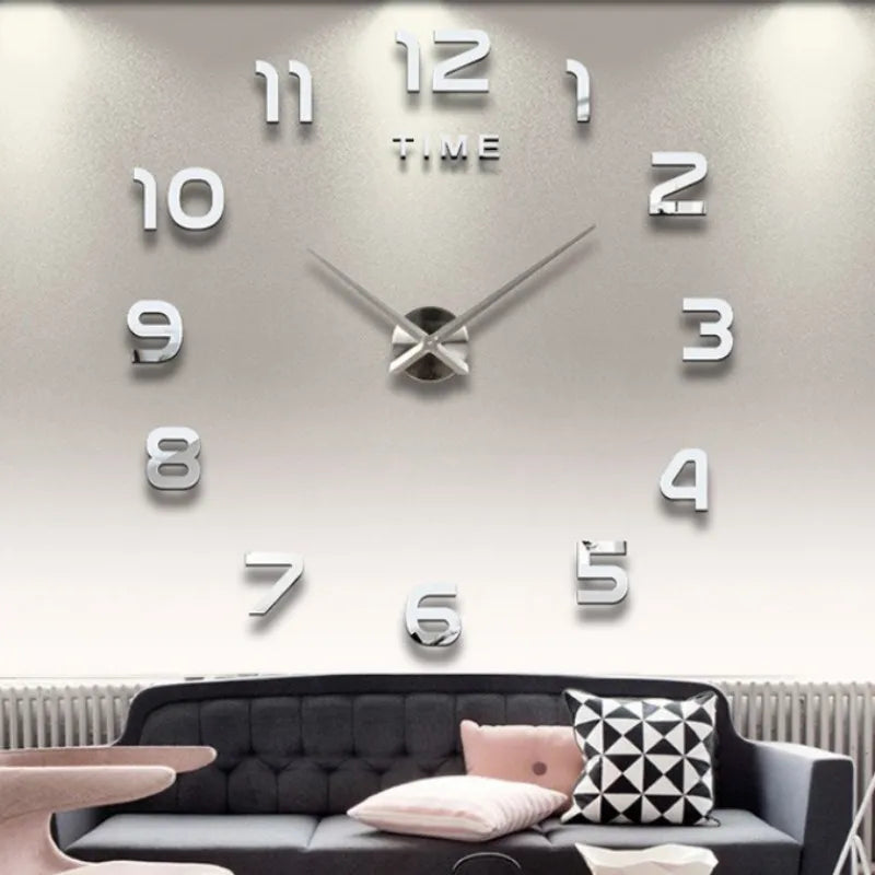 Silver DIY Acrylic Mirror Wall Clock – Seven Decorative Designs